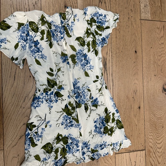 Reformation Mya Cream Floral Mini Dress with Blue and Green Print - Picture 4 of 5